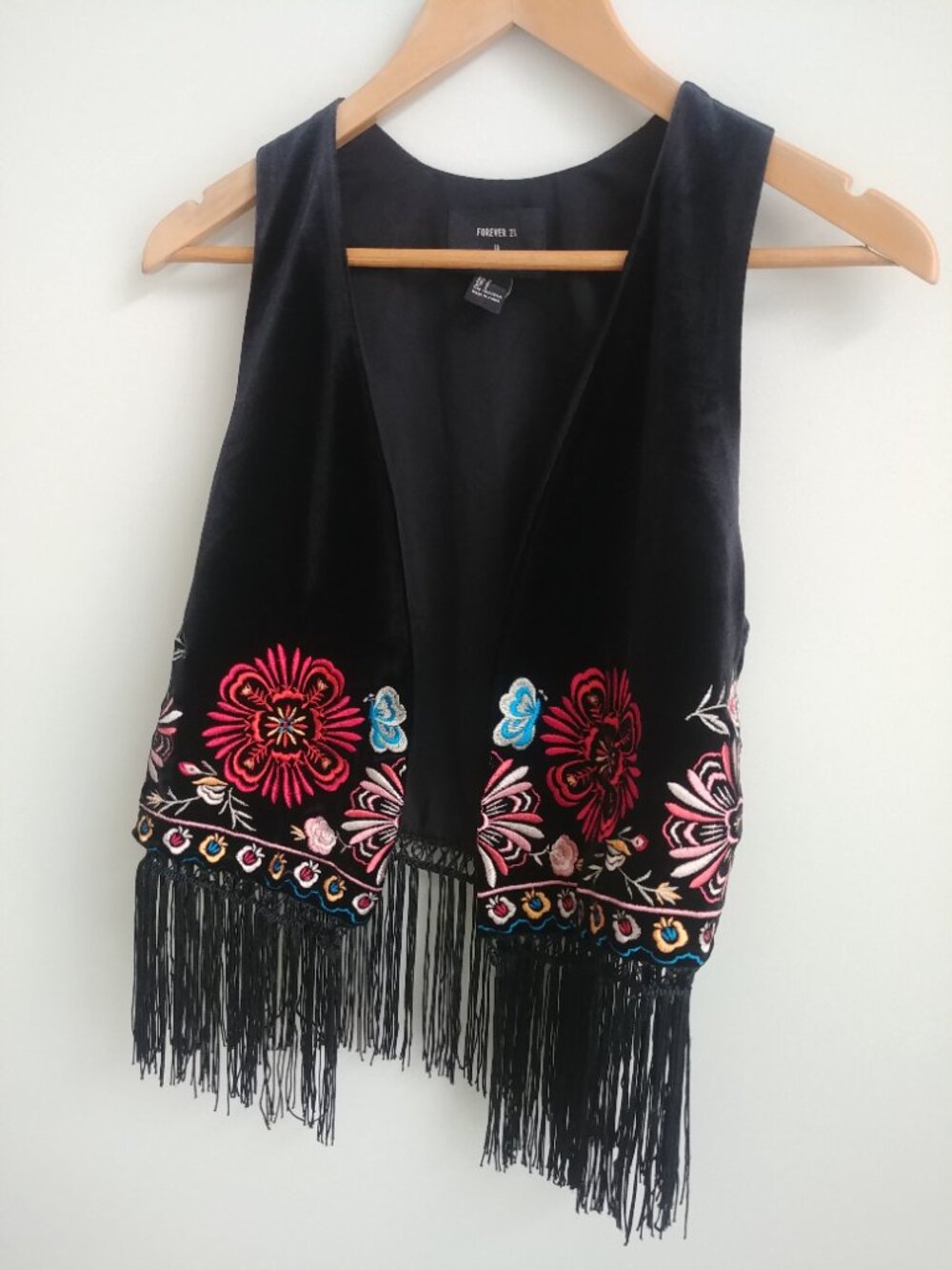 Forever 21 Small black velvet embroidered vest with long tassel fringe - Picture 5 of 15